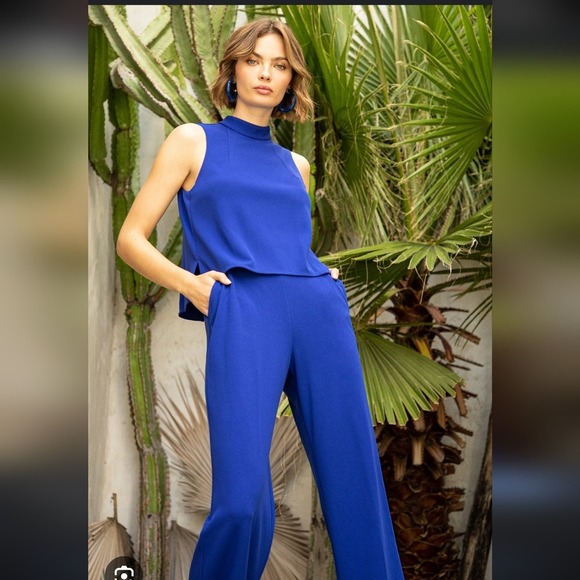 Trina Turk Royal‎ Blue Sleeveless Mock Neck Wide Leg Jumpsuit Size 6
